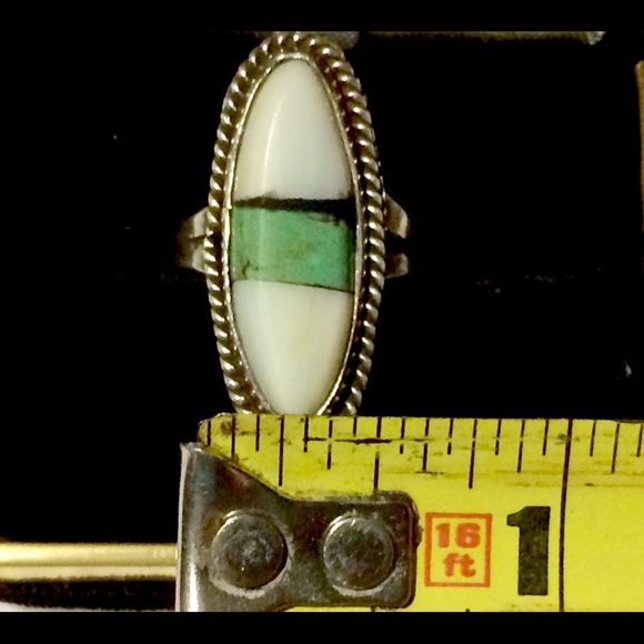 Vtg 1950s Turquoise & White Coral Oval Ring (6) - Picture 8 of 8